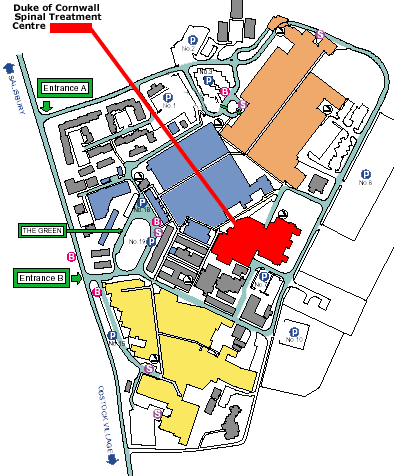 Map of Salisbury General Hospital, showing location of Spinal Centre.