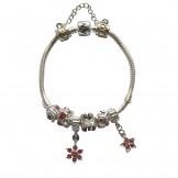 Pandora DIY Bracelet Red And Silver Flower